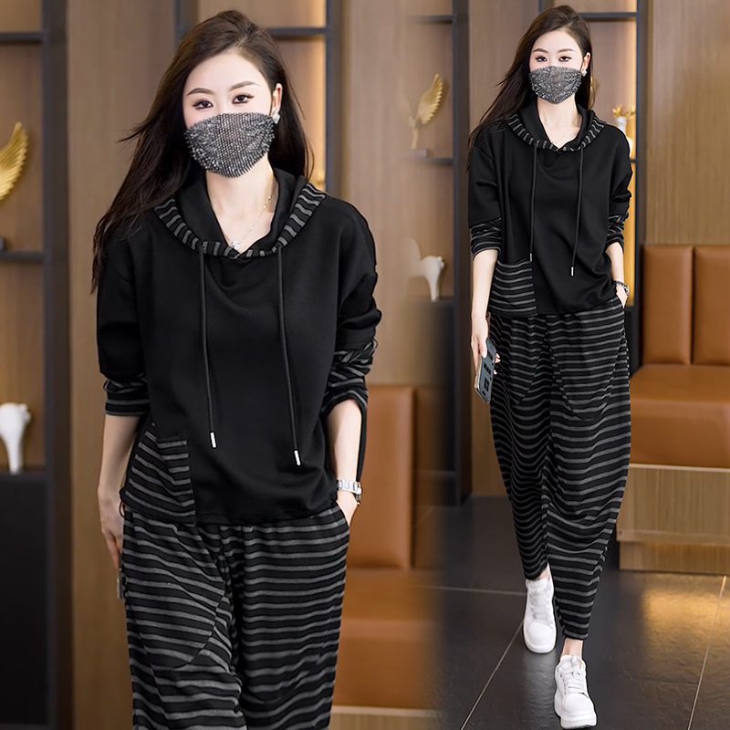 2025秋季新款洋气大码套装时尚减龄宽松遮肉显瘦哈伦裤休闲两件套