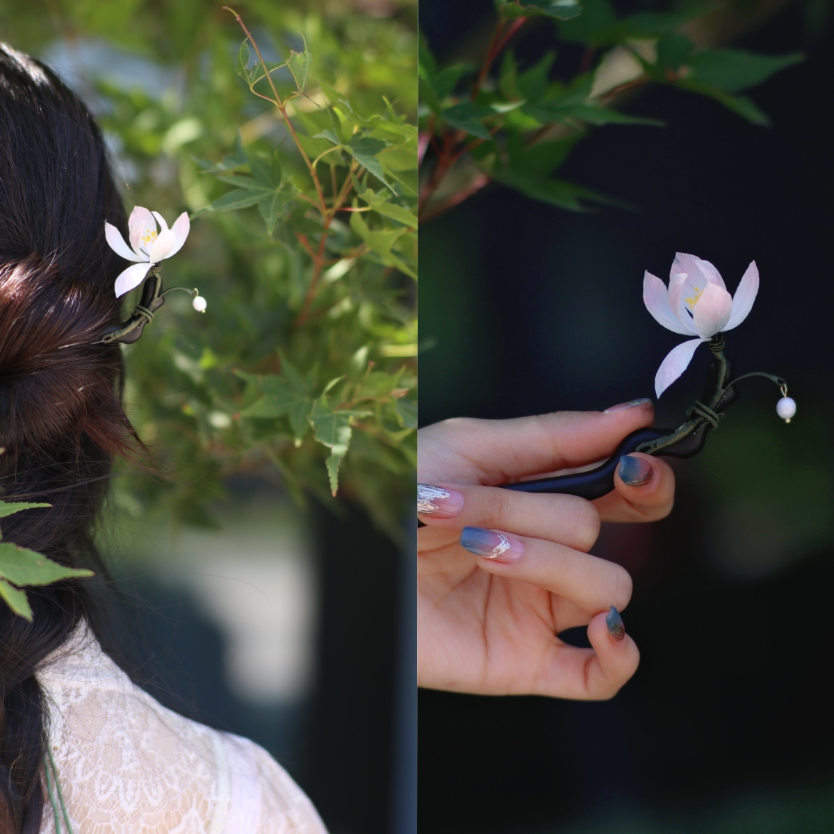 隐木【木笔书空】非遗桑蚕丝绒花玉兰发簪温婉灵动清雅东方美学