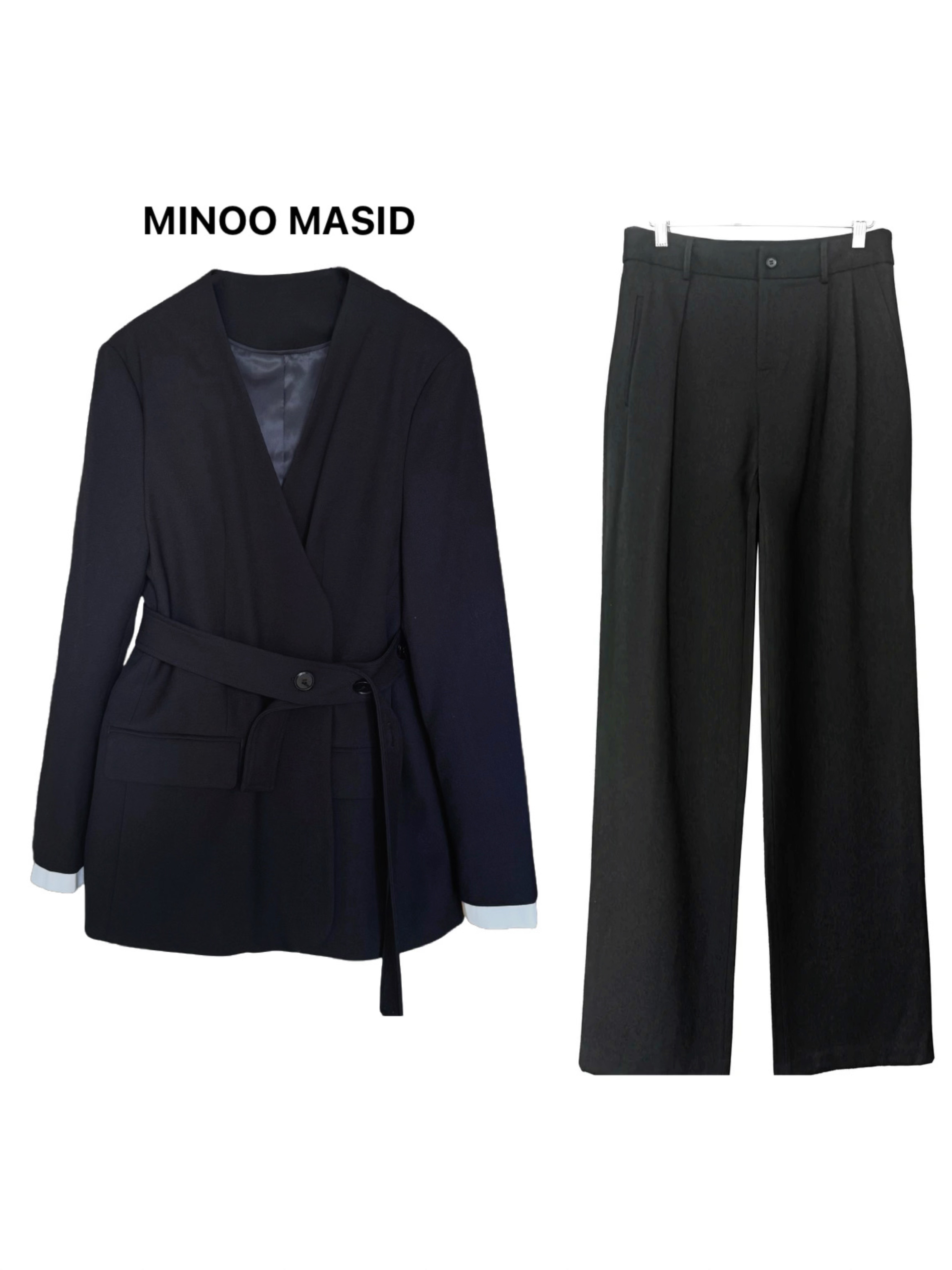 气质休闲黑色黑白商务秋冬无领西装时尚羊毛套装T02