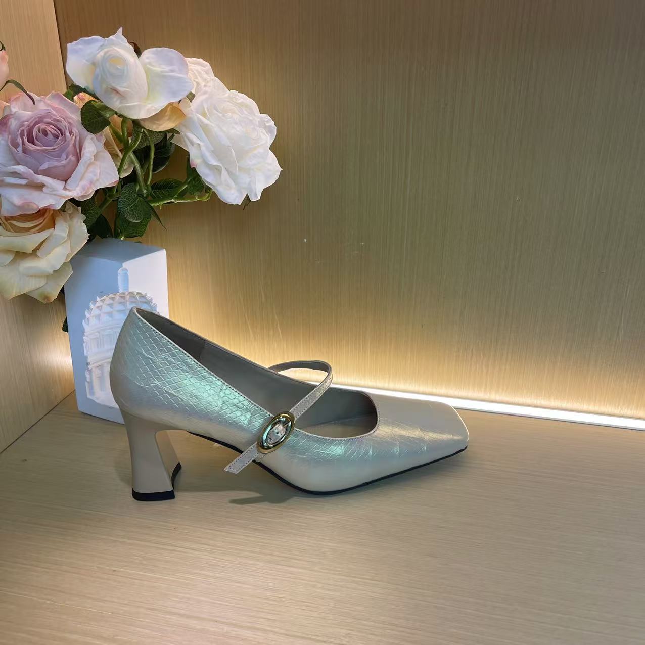 983【流光幻影】气质新款小方头高跟百搭浅口纯手工牛皮单鞋C【5cm】