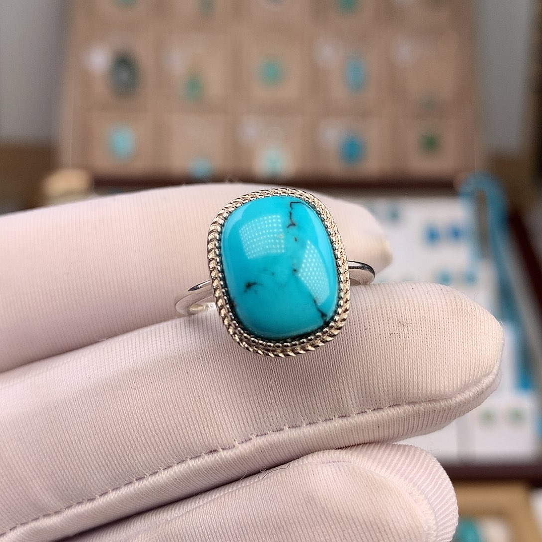 绿松石银S925镶嵌戒指