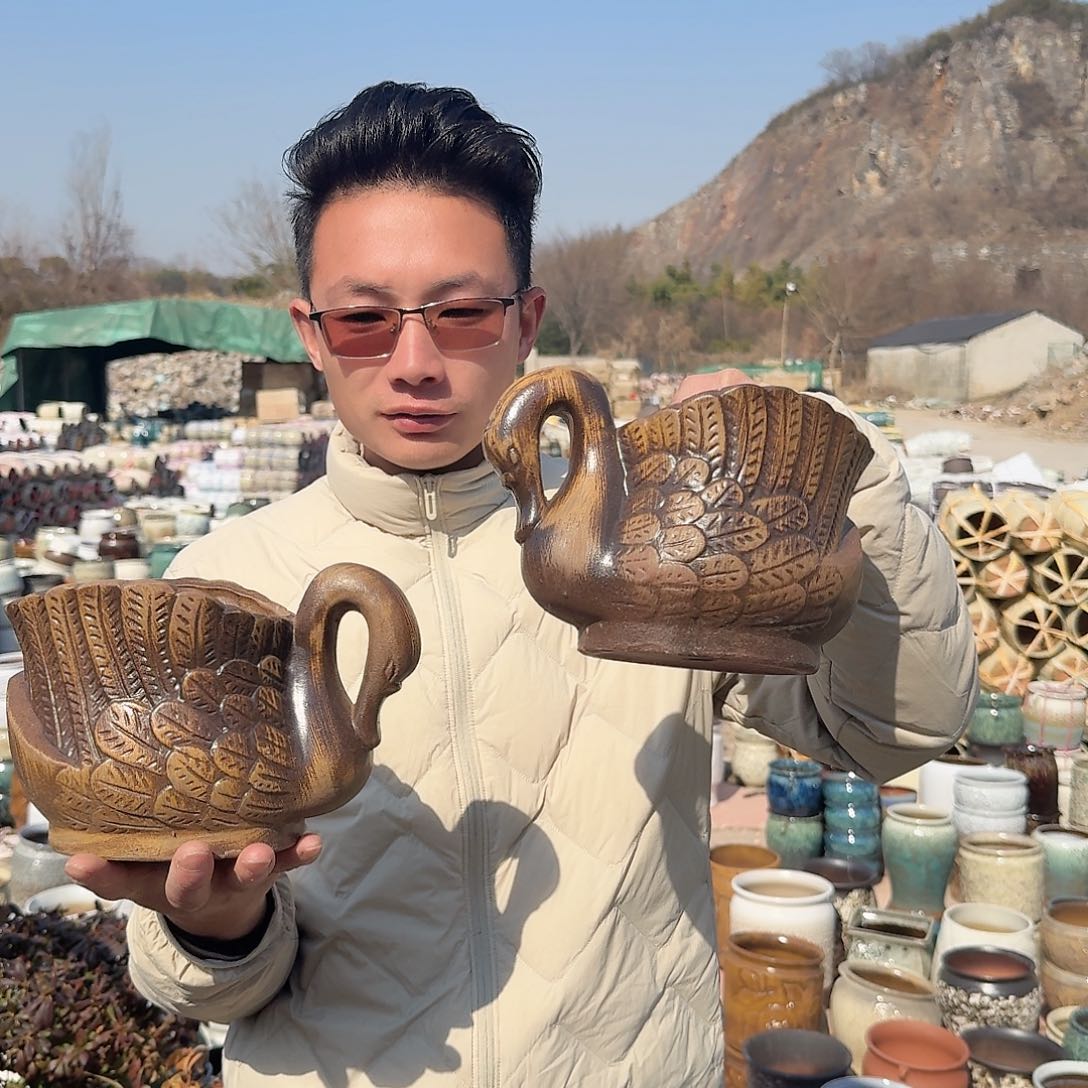 紫砂花盆鹅柴烧两个两个