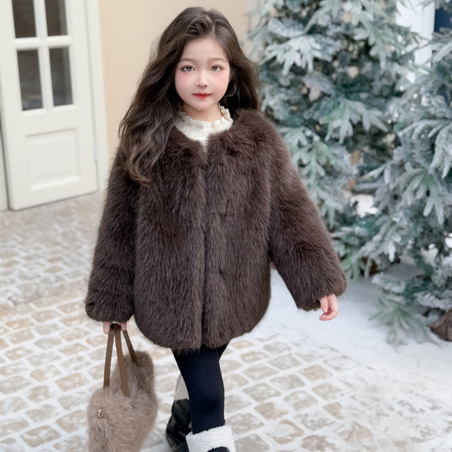 女童仿皮草外套加厚儿童洋气毛毛棉服加绒宝宝保暖时尚童装新款