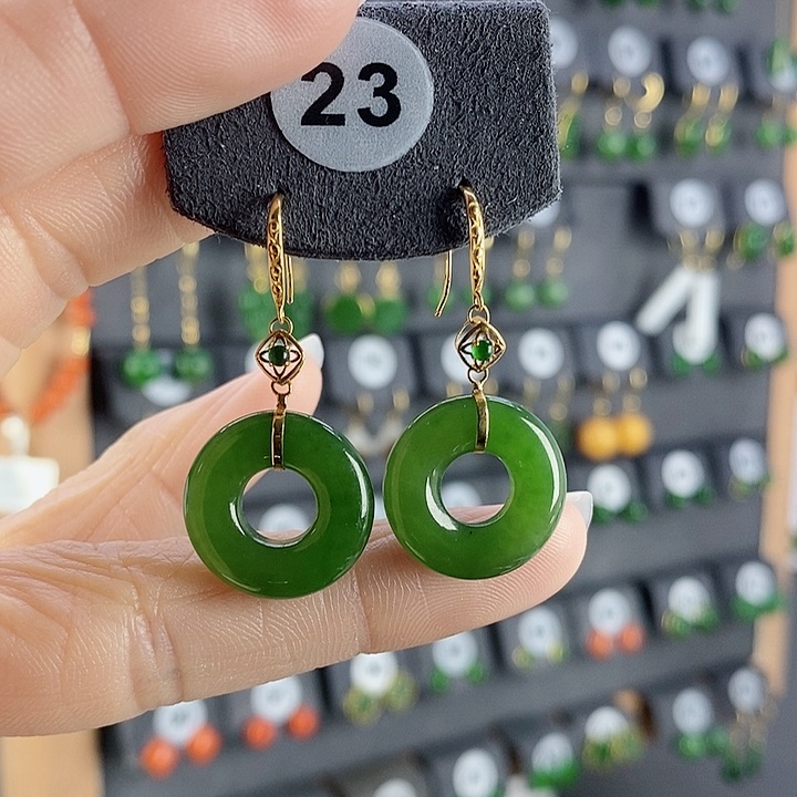 和田玉耳饰18K金镶嵌