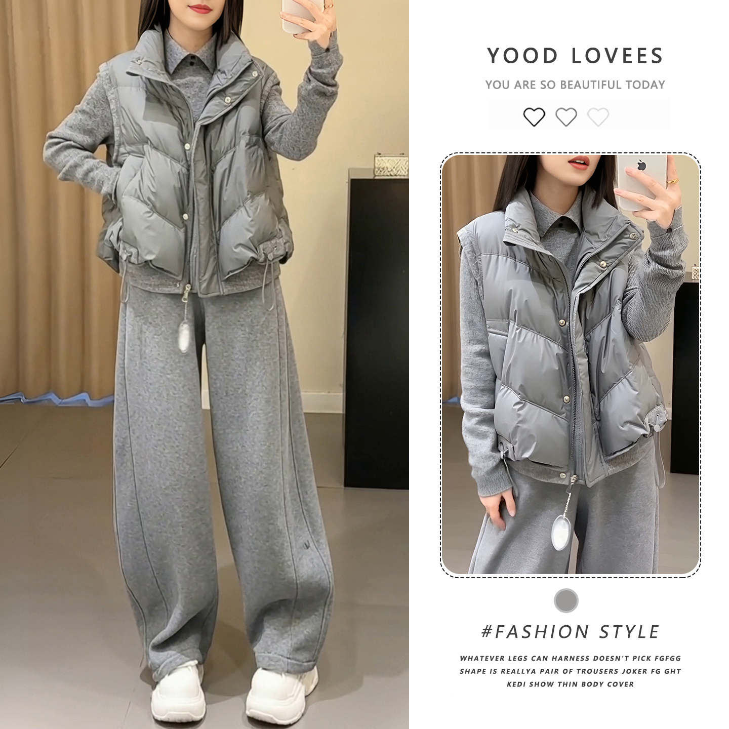 时尚休闲套装女2025秋冬新款洋气宽松棉马甲套头毛衣阔腿裤三件套