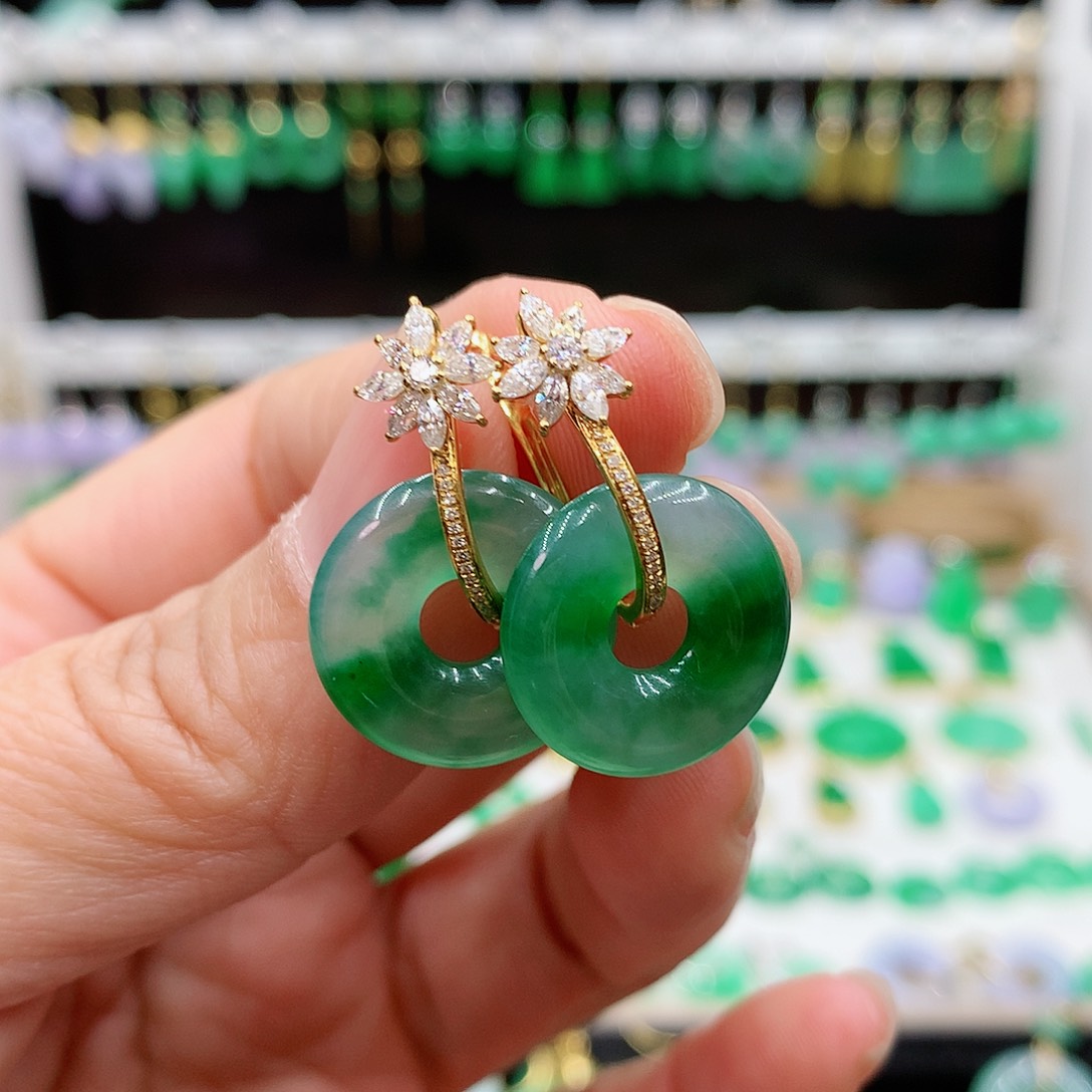 翡翠耳饰18K金镶嵌江*