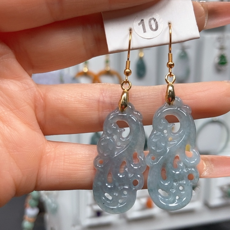 【闪购商品】翡翠耳饰银S925镀金镶嵌