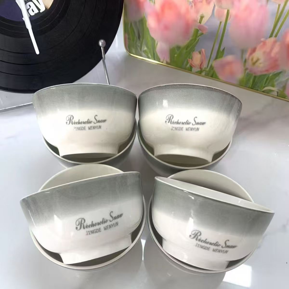 渐变灰色4.5英寸米饭碗家用釉下彩破损补偿不补发