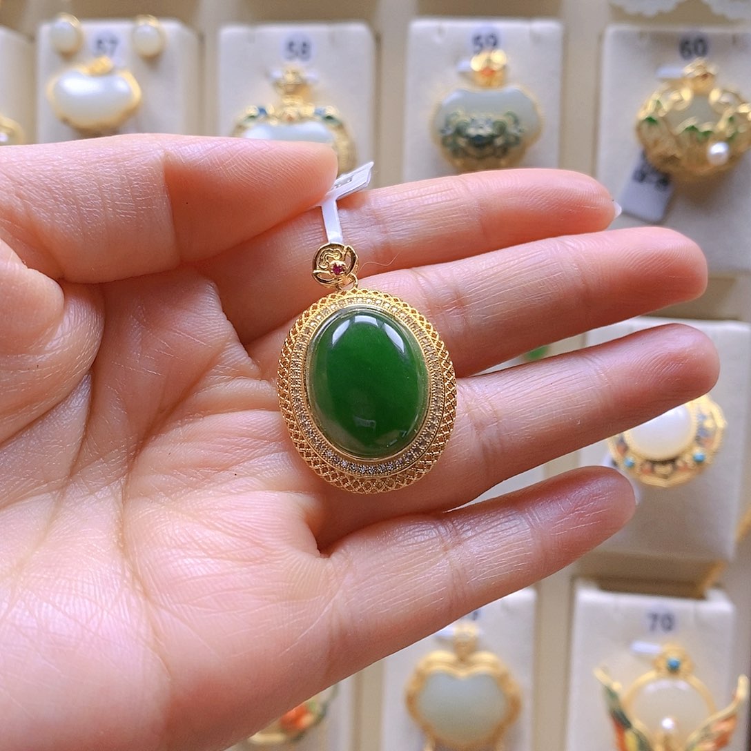 和田玉颈饰银S925镶嵌