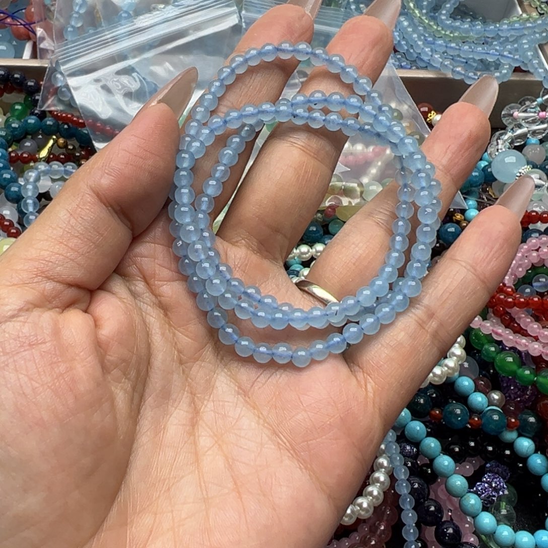 烟晶手链未镶嵌三圈海蓝宝