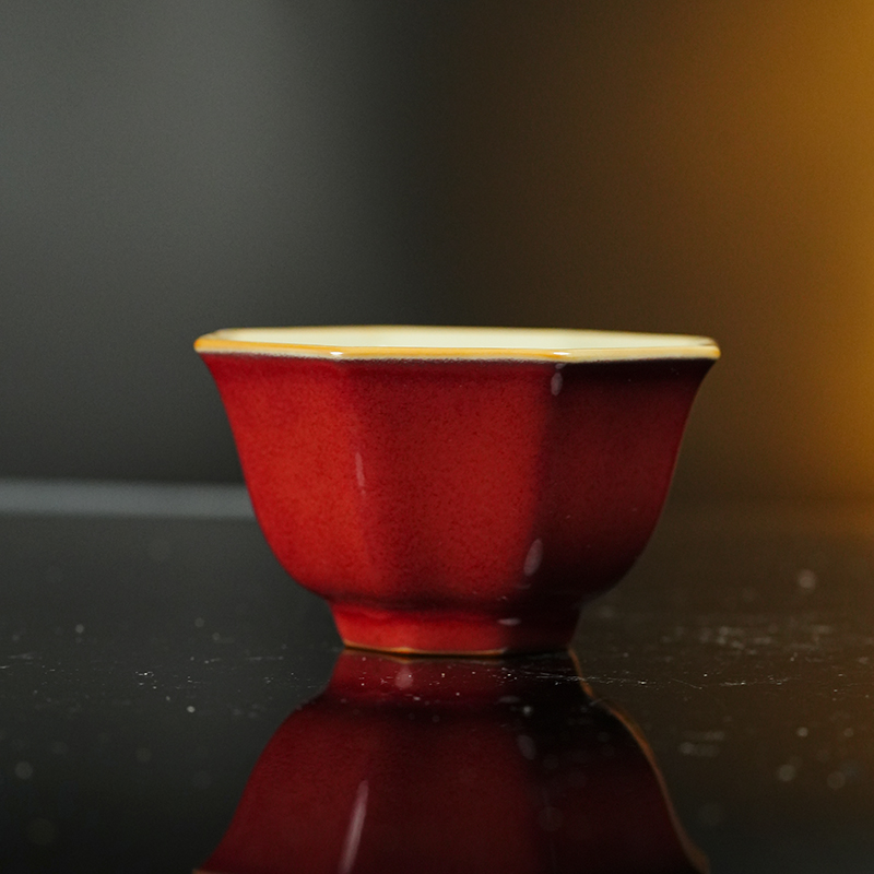 【瓷圈李校长专属】分寸 谢小金豇豆红灵八方纹杯 xxj107