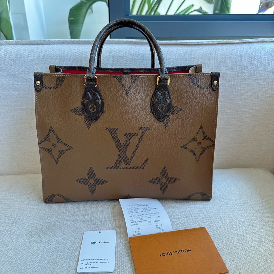 99新 LouisVuitton/路易威登 99新-焦糖老花双面onthego托特中号
