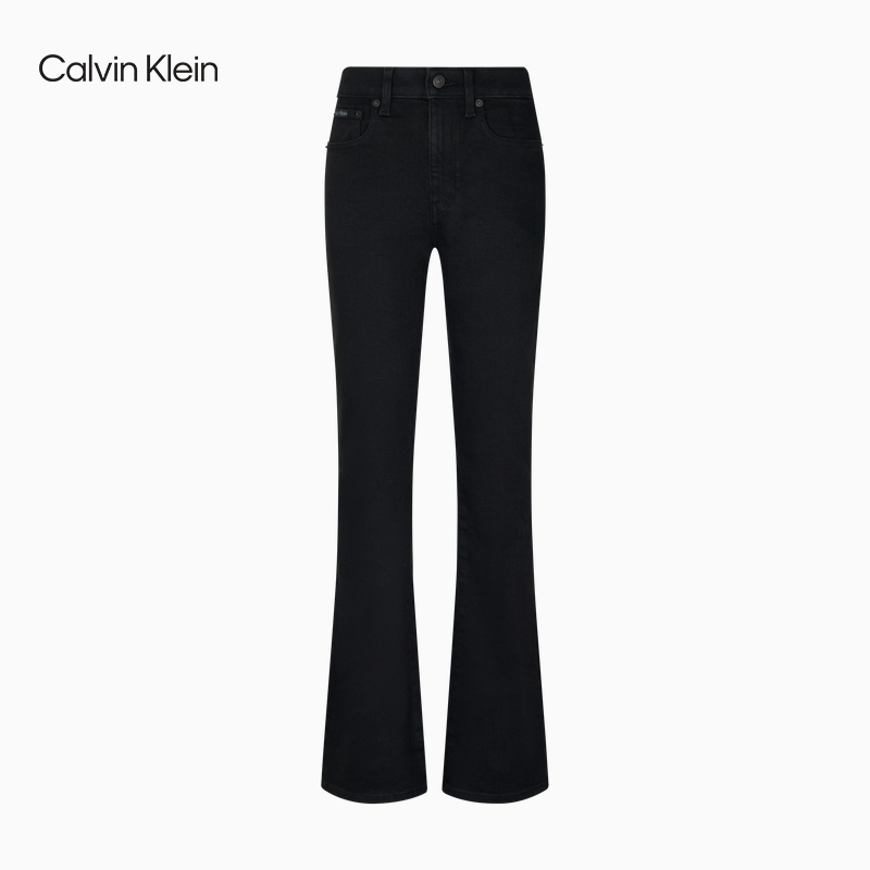 CK Jeans25秋季新款女士美式复古黑色高腰直筒微喇牛仔裤