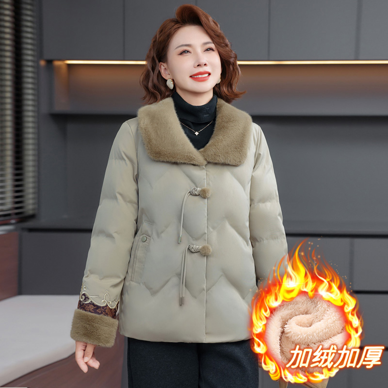 冬季中老年加厚保暖棉衣中老年女装冬季妈妈加绒毛领棉衣外套加绒