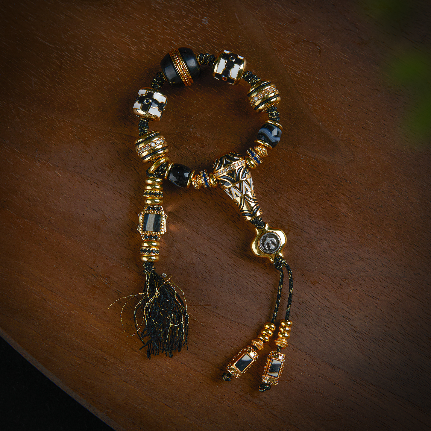 轻奢风黑金侧挂款三通文玩套装适合5-10珠串