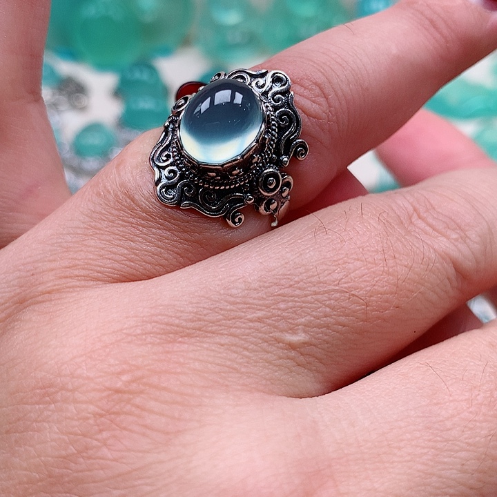 蛇纹石玉戒指银S925镶嵌