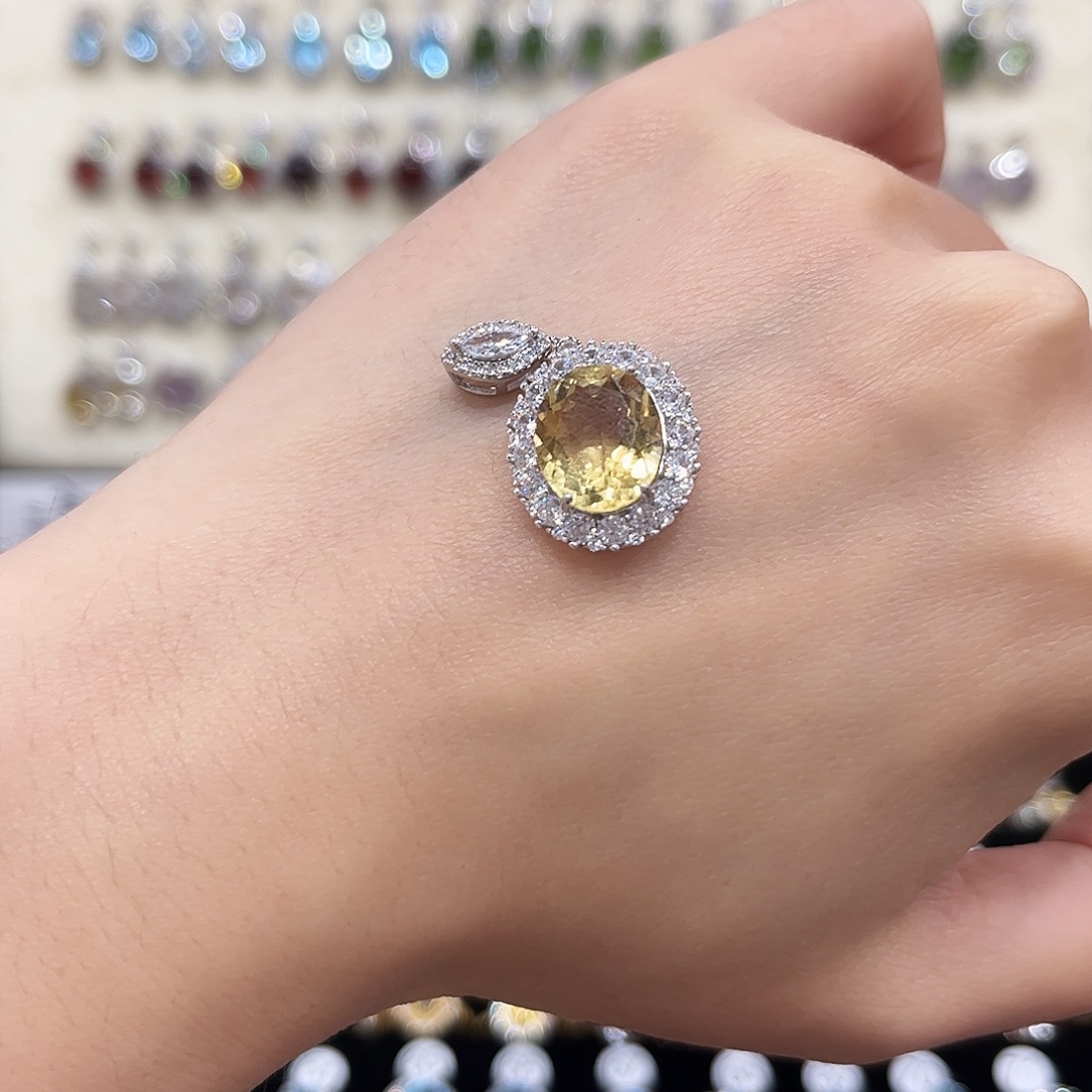 蒙***刚黄晶银S925镶嵌吊坠(赠链)