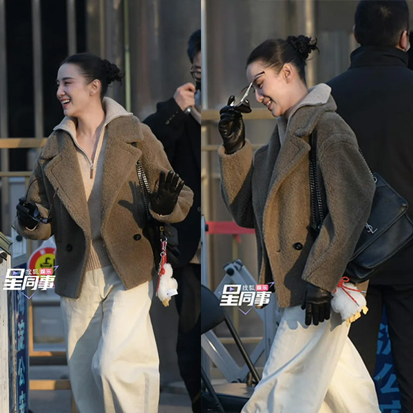 【宋佳同款】LANCY/朗姿2024冬季新款纯羊毛羊剪绒大衣毛呢外套女