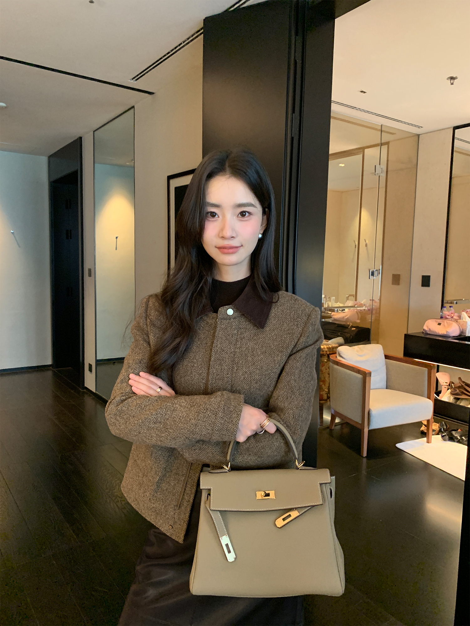 2025新款肌理短款毛呢外套女夹棉秋冬撞色灯芯绒