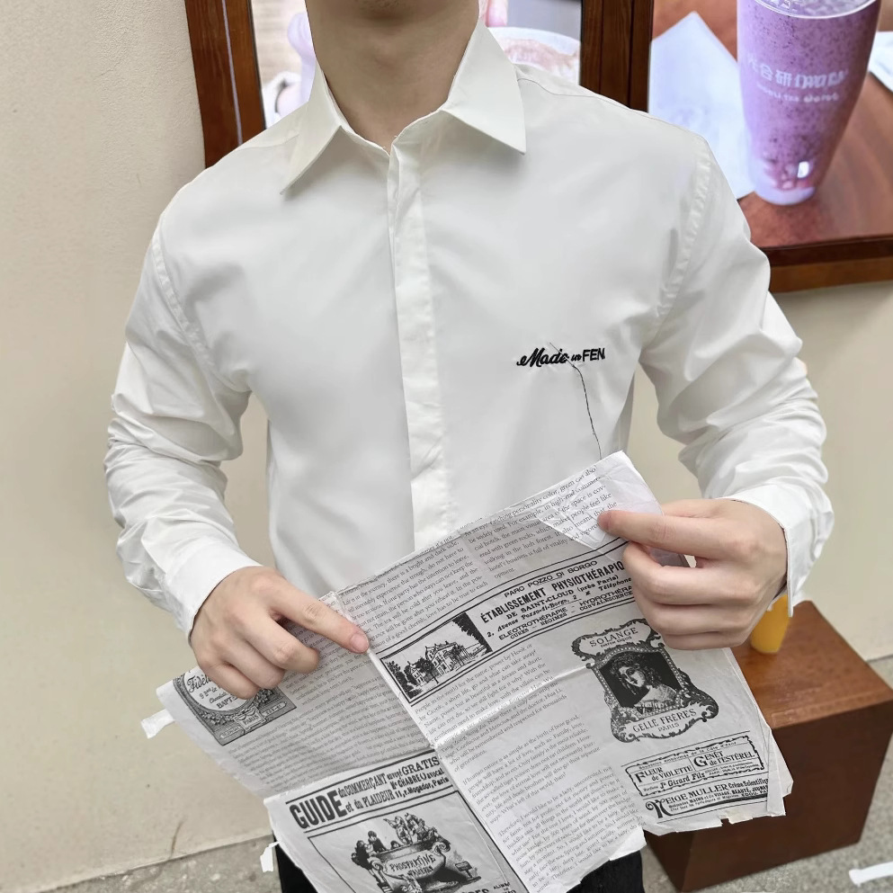 「奢牌工艺」字母刺绣流苏衬衫 FD宽松休闲男女情侣韩系衬衫长袖