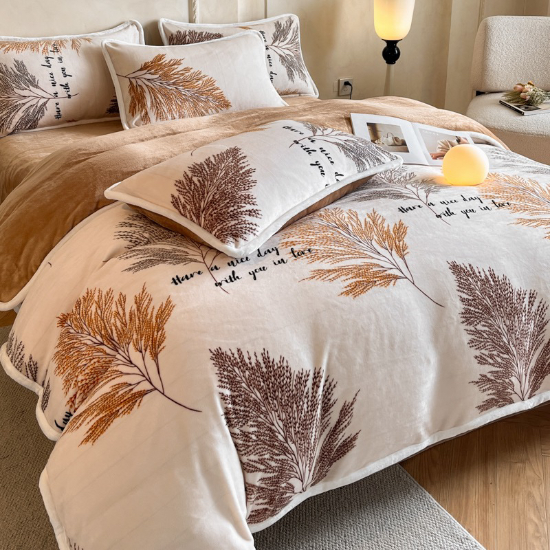 冬季9斤加厚牛奶绒加绒双层毛绒四件套床裙款保暖抗静电床单被套