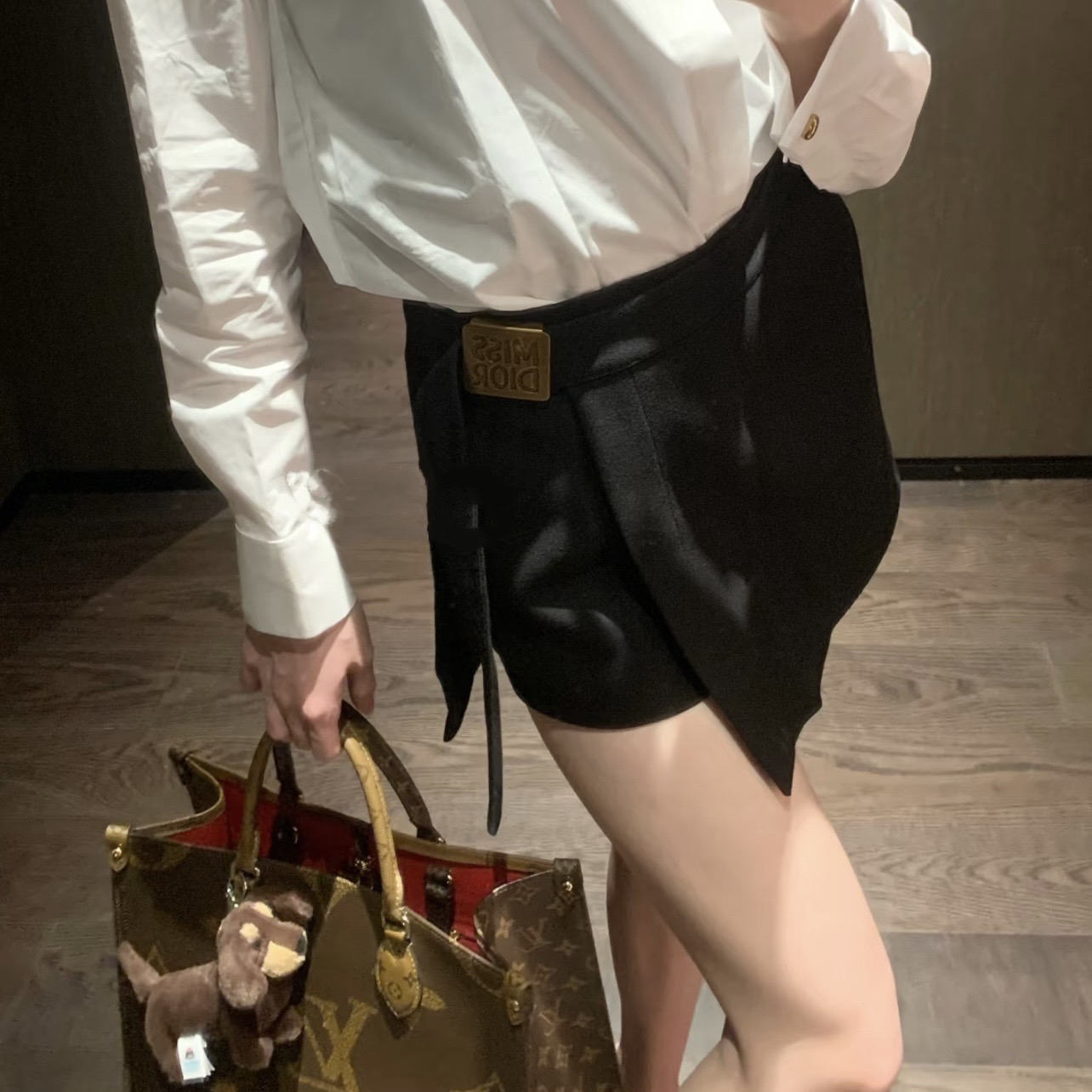 99新 DIOR/迪奥 dec528 羊毛混纺标语开衩裙裤 36码 羊毛