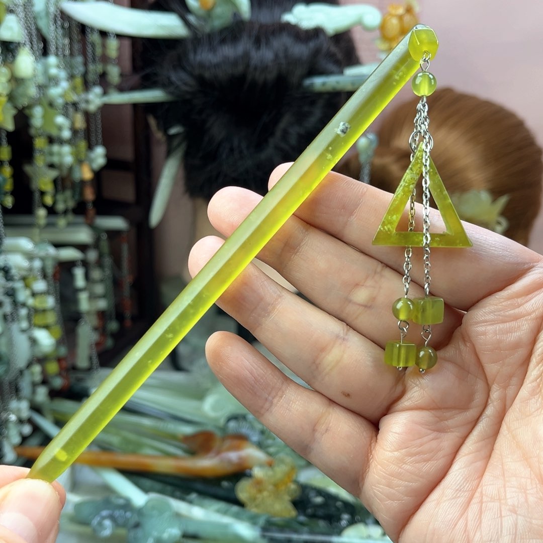 蛇纹石玉发饰未镶嵌长度17厘米左右