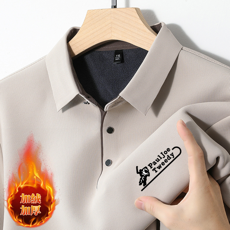 保罗乔威迪加绒加厚长袖男士Polo衫马标秋冬翻领T恤男士打底衫