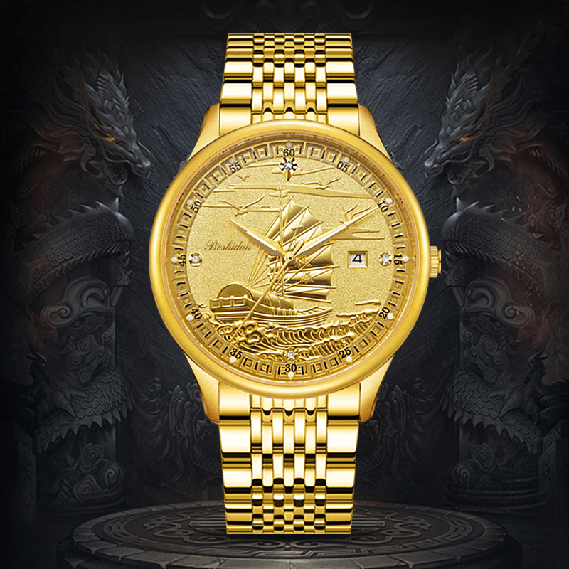 高端腕表一帆风顺日历夜光防水男表9115G专属