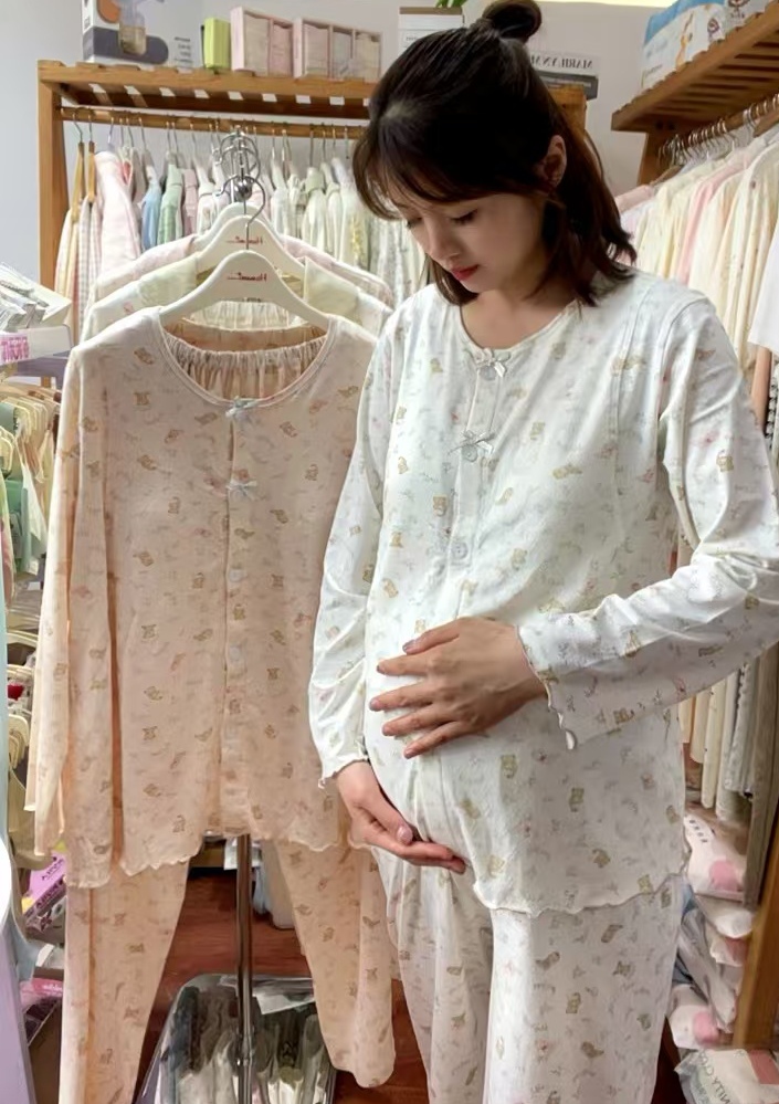 夏季冰感纯棉产后哺乳月子服孕妇睡衣喂奶家居服套装薄甜美熊