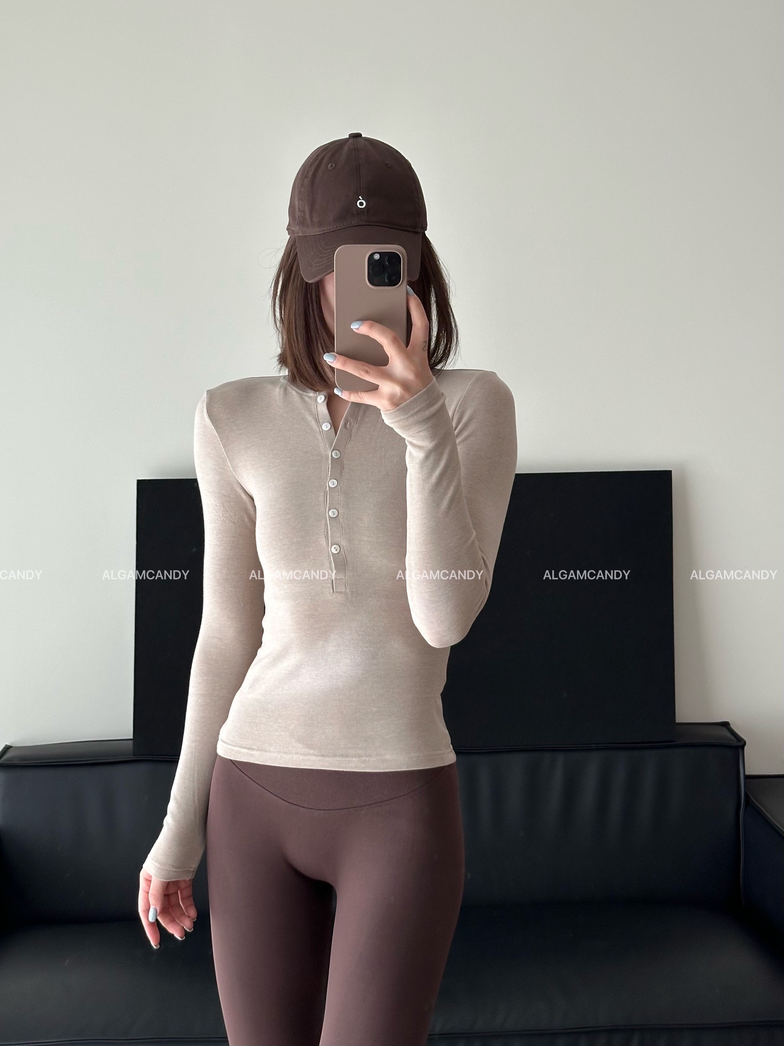 ALGAM CANDY 亨利衫贝壳扣 修身百搭打底长袖女0211