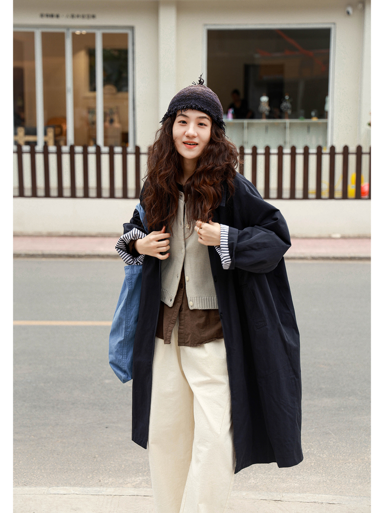 PJ25W166 廓形宽松大码风衣 中性分 宽松中长外套秋装女