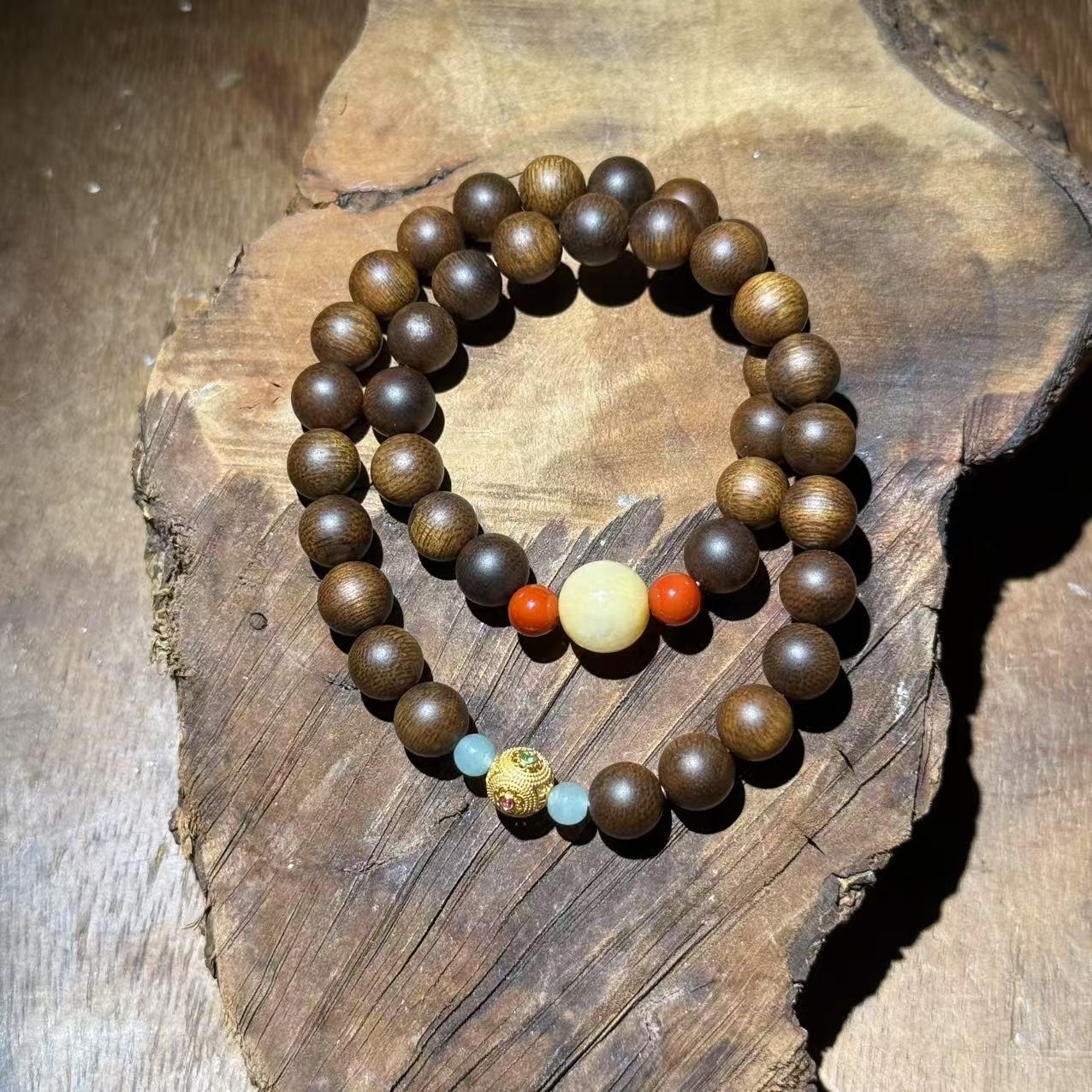 沉香《抖音基地质检发货》+玛瑙+翡翠手串M7