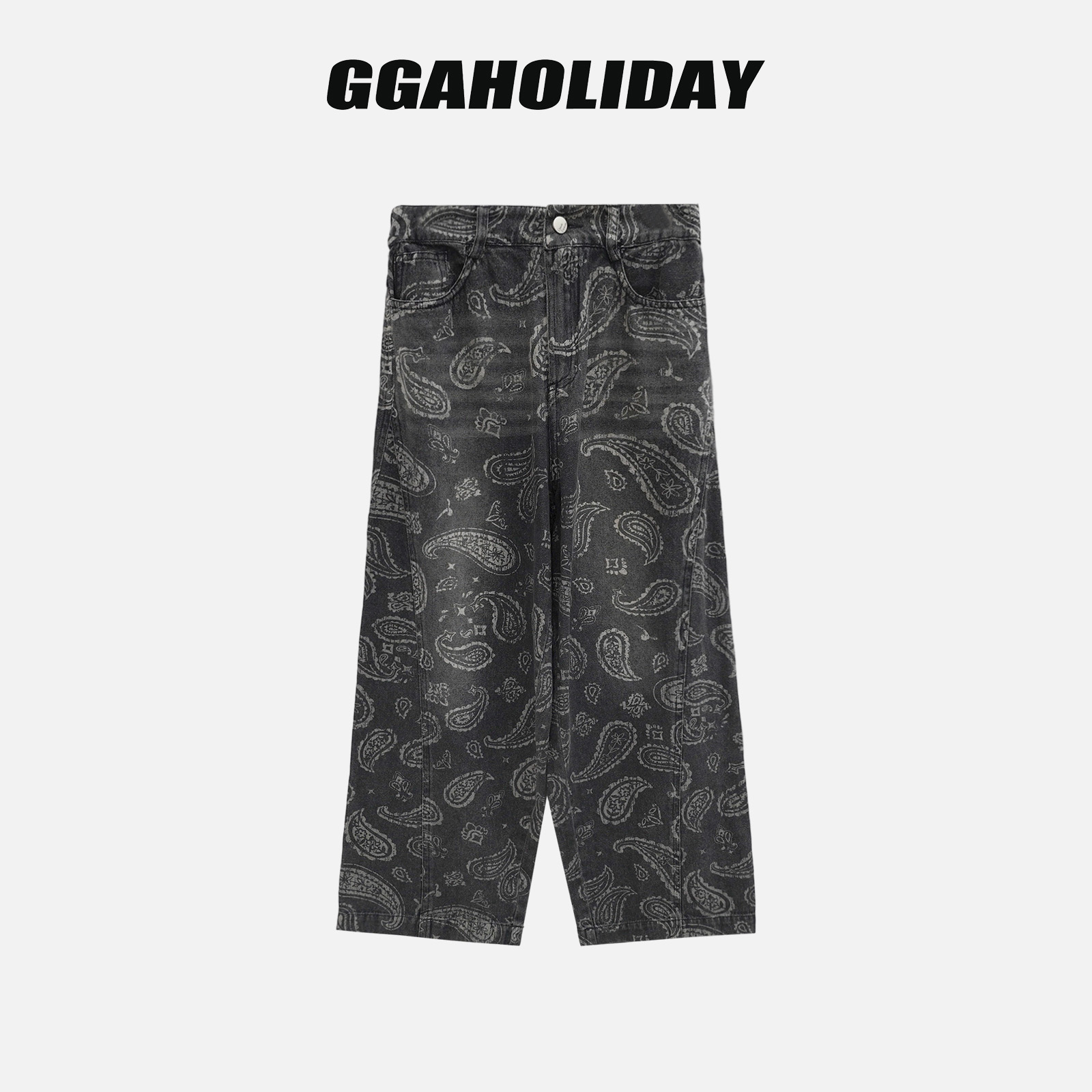 【上新】GGAHOLIDAY复古高街宽松裤街头腰果花阔腿牛仔长裤-153240