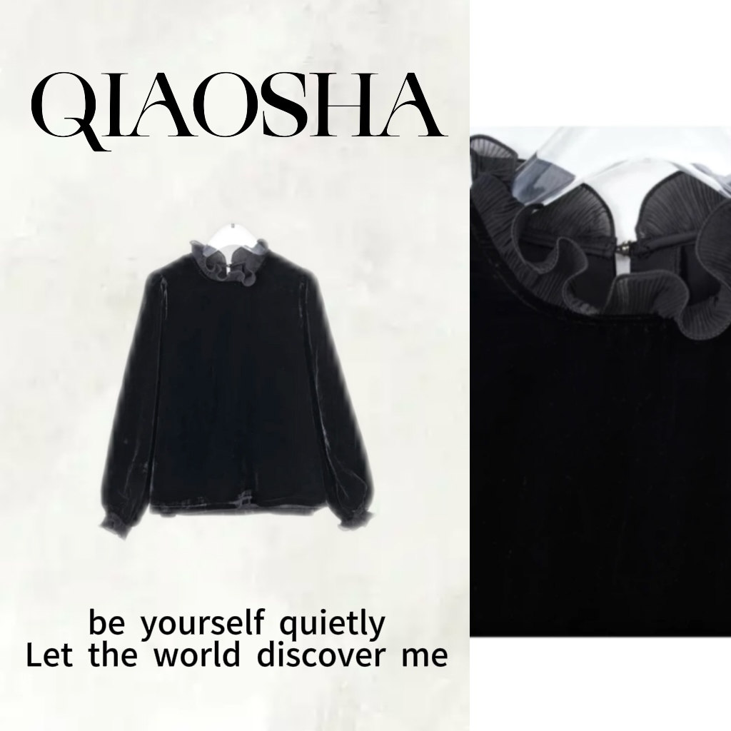 【彩嘉专属】25038韩版时尚减龄气质丝绒圆领套头衫