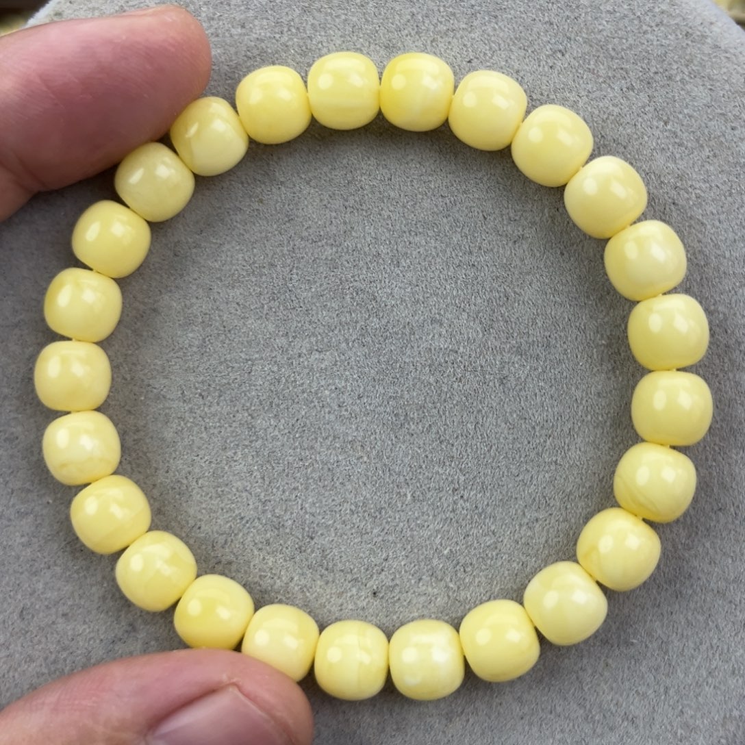 蜜蜡未镶嵌手串纯天然俄料奶白极限弧高桩8.5*8腕口18+