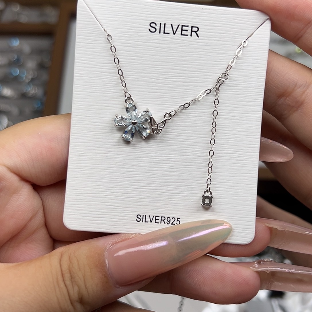 海蓝宝石颈饰银S925镶嵌