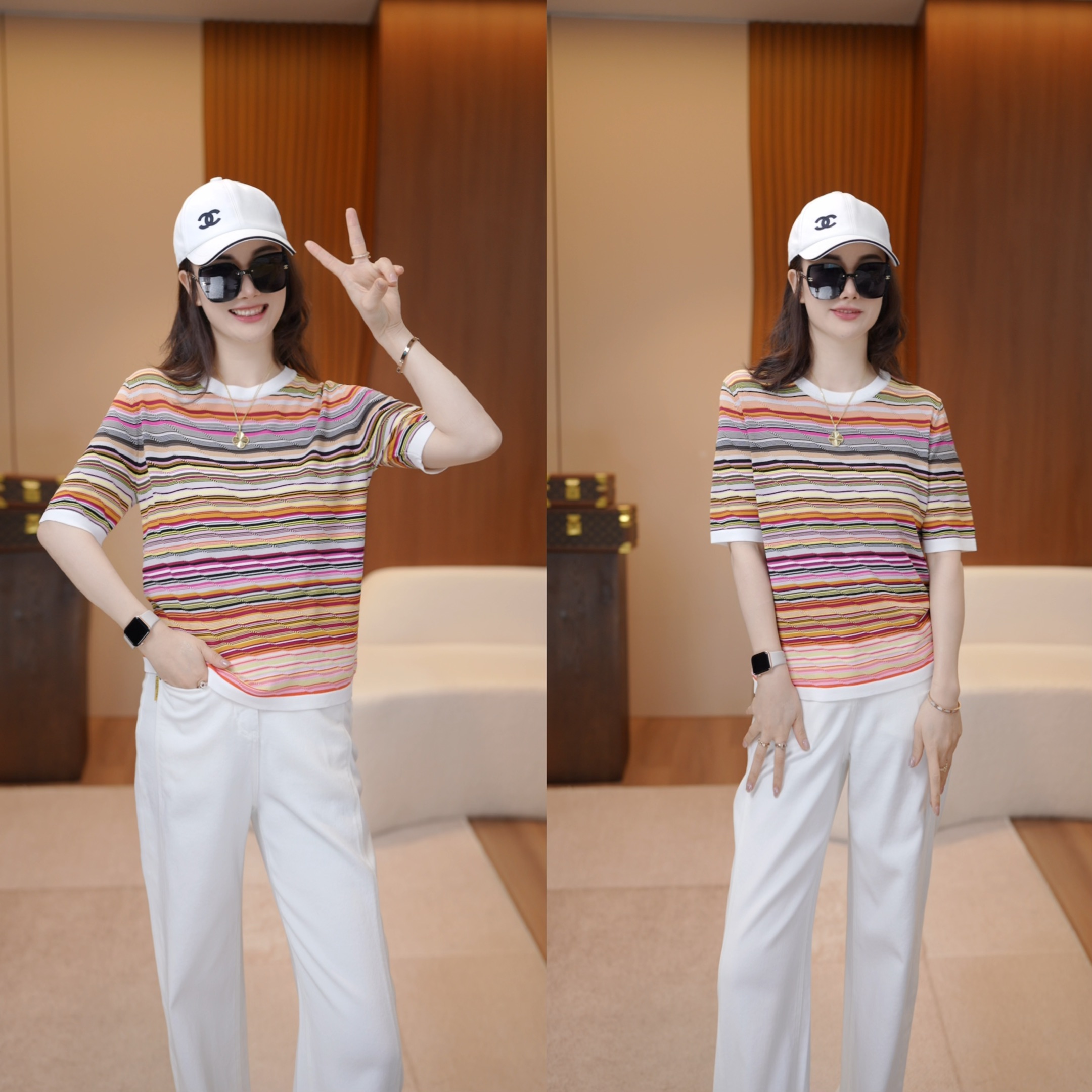 【彩虹条纹】撞色彩虹条纹针织小衫XY253120