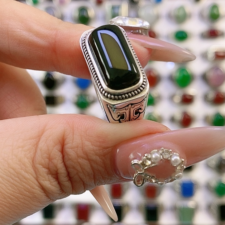 银S925镶嵌戒指和田玉旅**接