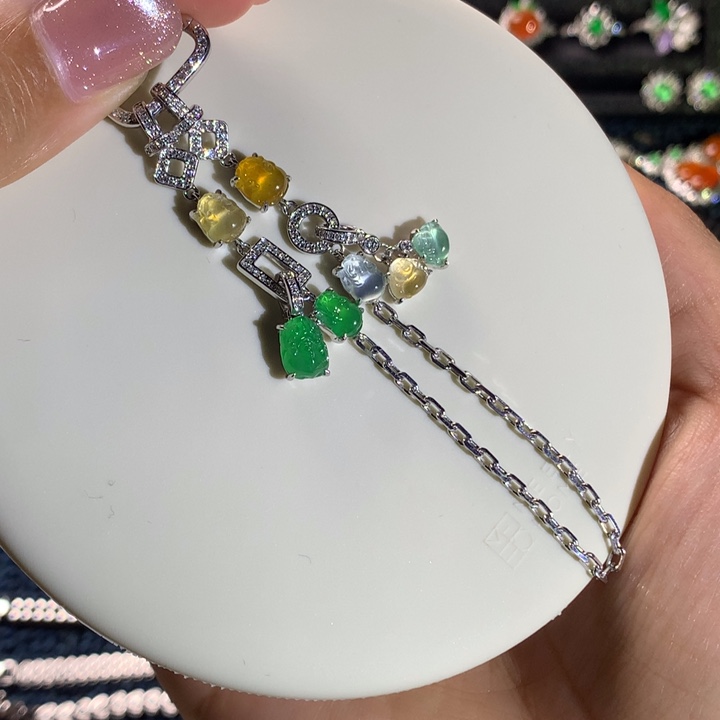 翡翠18K金镶嵌手链百搭扣手链