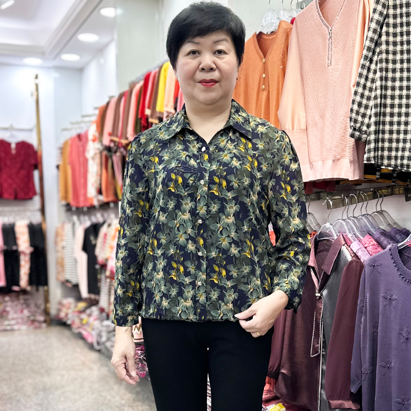 25年秋季新款妈妈装翻领长袖T恤衫薄款50-60岁中老年人女士上衣服