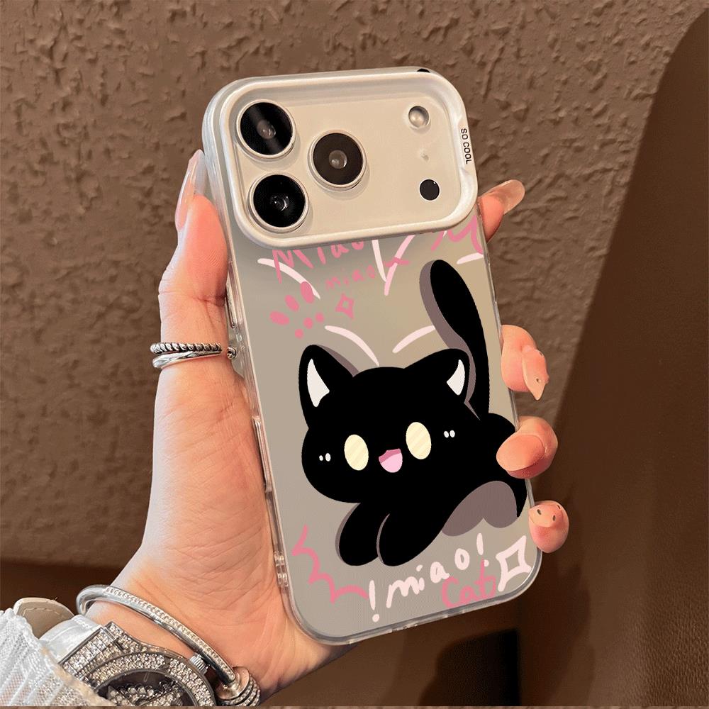 黑色猫咪适用于苹果17promax手机壳苹果16promax防摔大孔亚力克