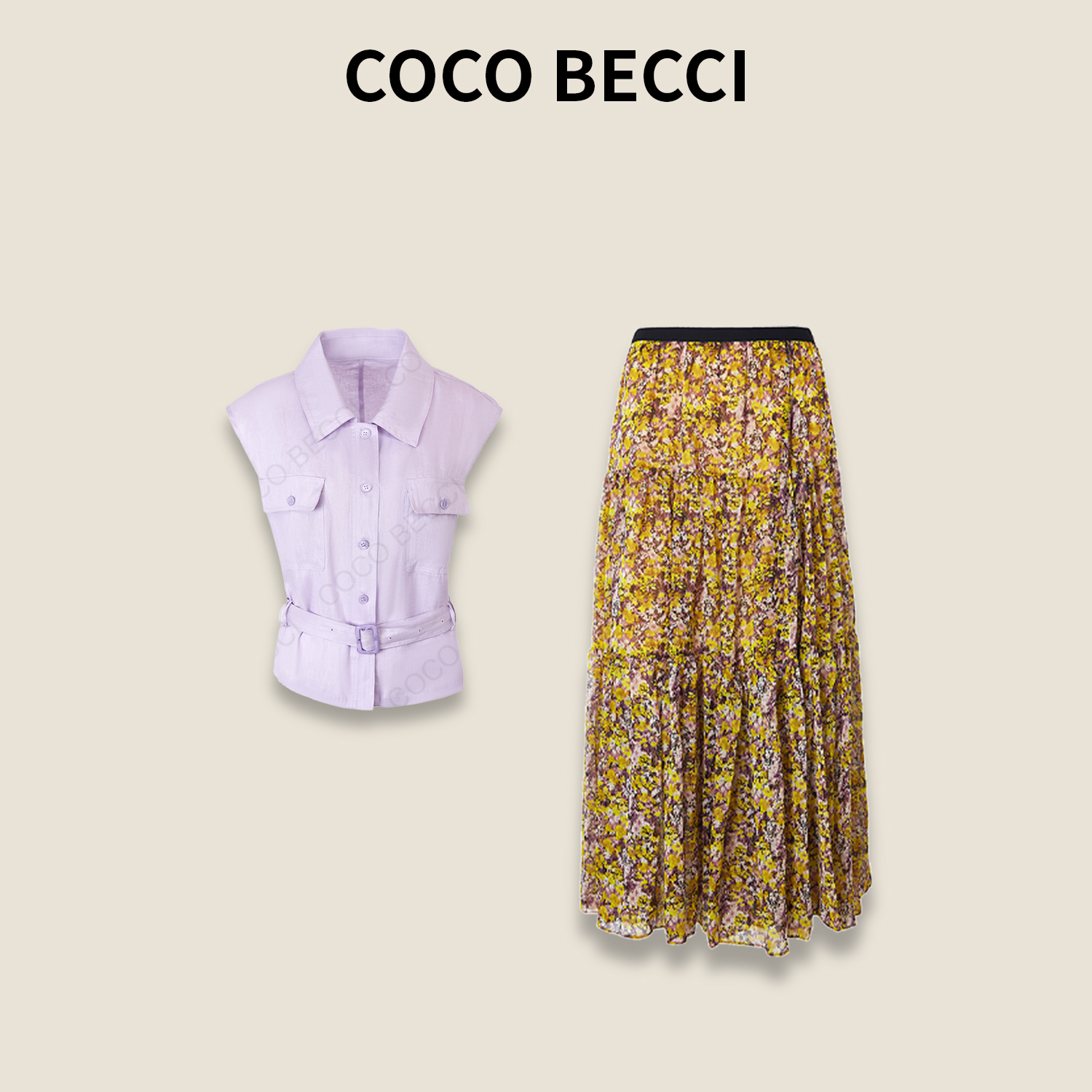 COCO BECCI【浅夏】莱赛尔亚麻混纺休闲衬衫+半裙CFXYWB454009AB