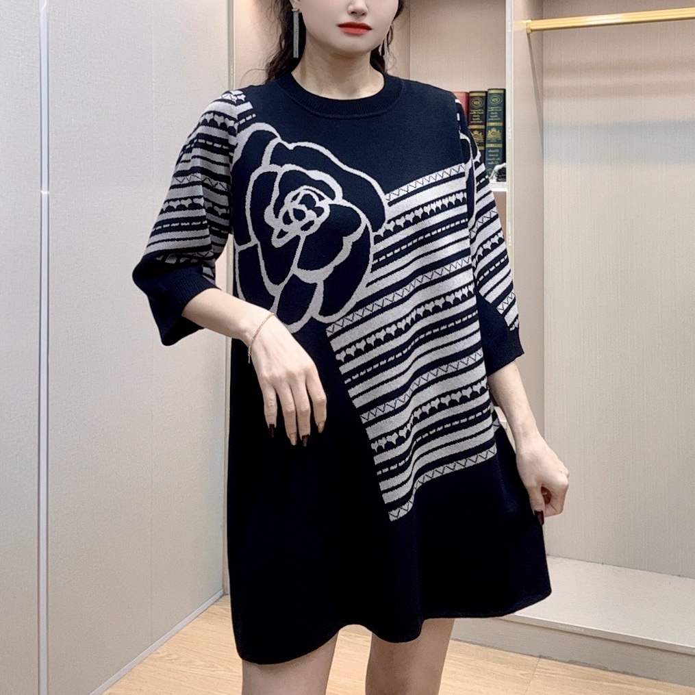 【517】春季新款针织宽松连衣裙女装气质减龄显瘦大码中年妈妈装