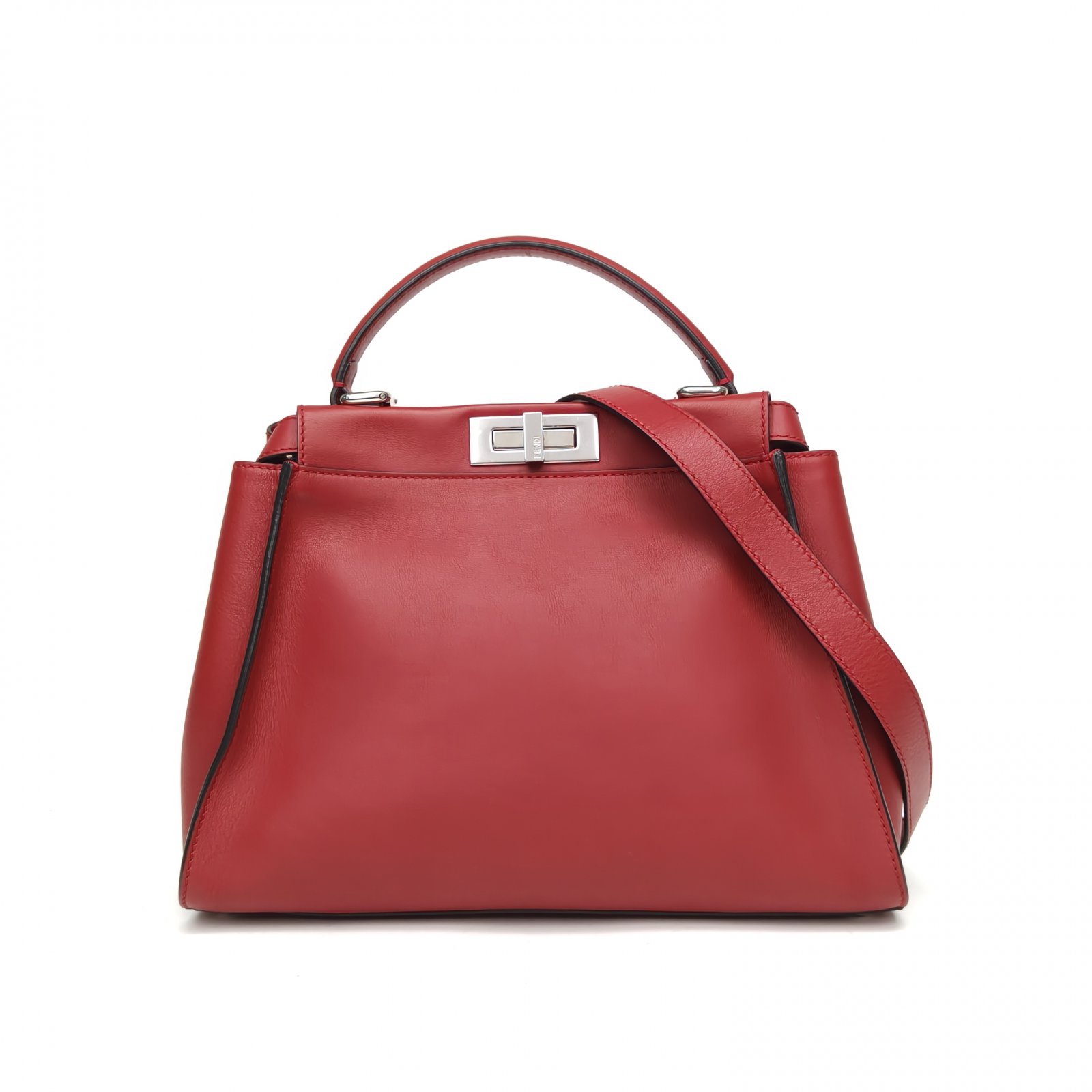 95新 FENDI/芬迪 【娇】中号 红色 皮革C/蛇皮/鳄鱼皮 银扣 724369