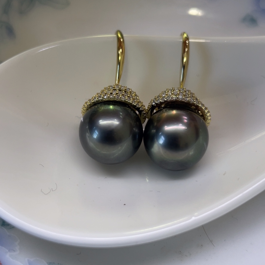 银S925镶嵌海水珍珠耳饰