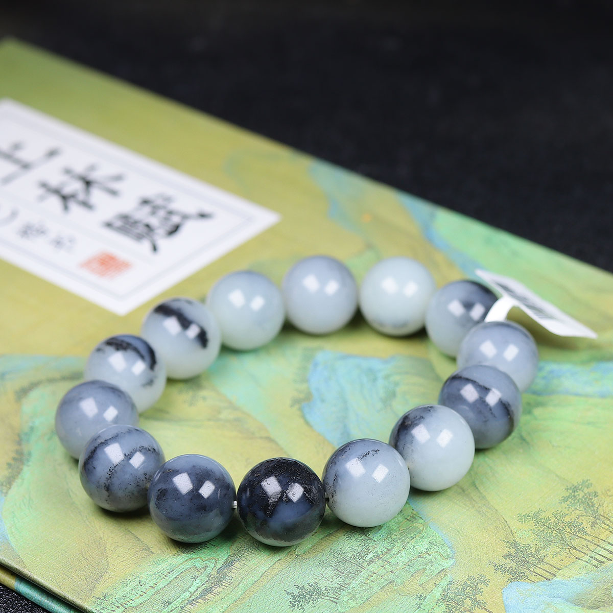 122102和田玉青花圆珠手串