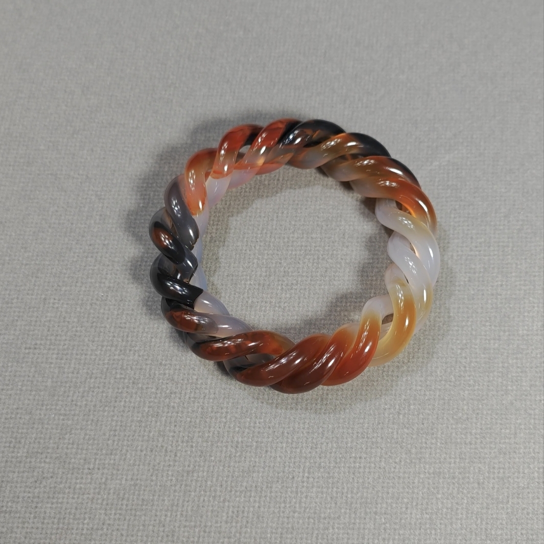 麻花镯绞丝镯天然玛瑙手镯手工雕刻收藏品