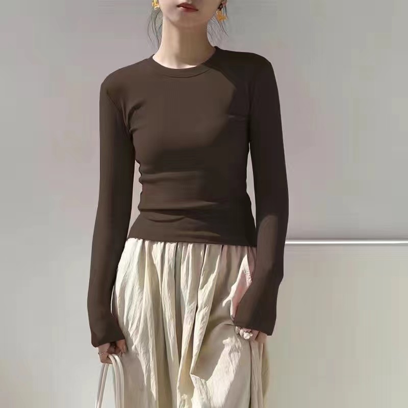 长袖上衣春秋冬百搭显瘦气质梨型女学生美式简约设计感德绒打底衫