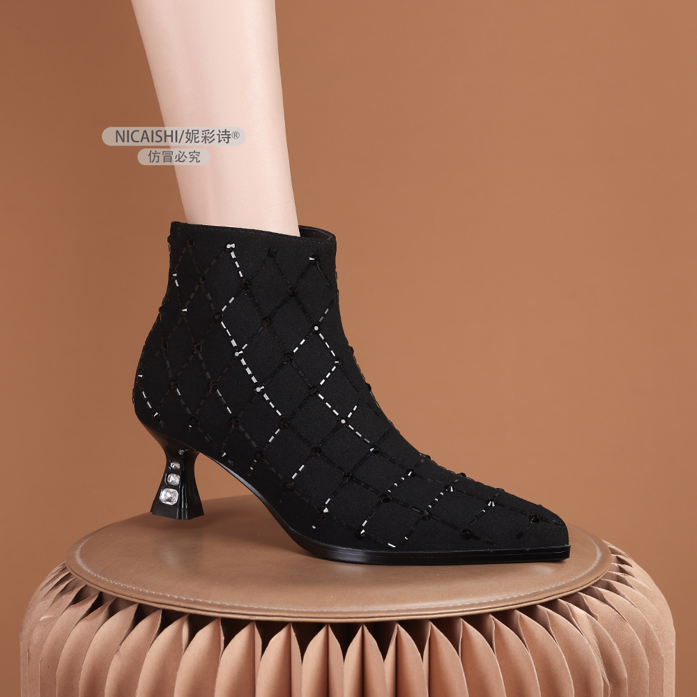 2025年新款欧美显瘦女靴短靴女中粗跟鞋女气质百搭舒适踝靴3126